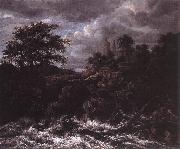 Jacob van Ruisdael Waterfall by Church Sweden oil painting reproduction